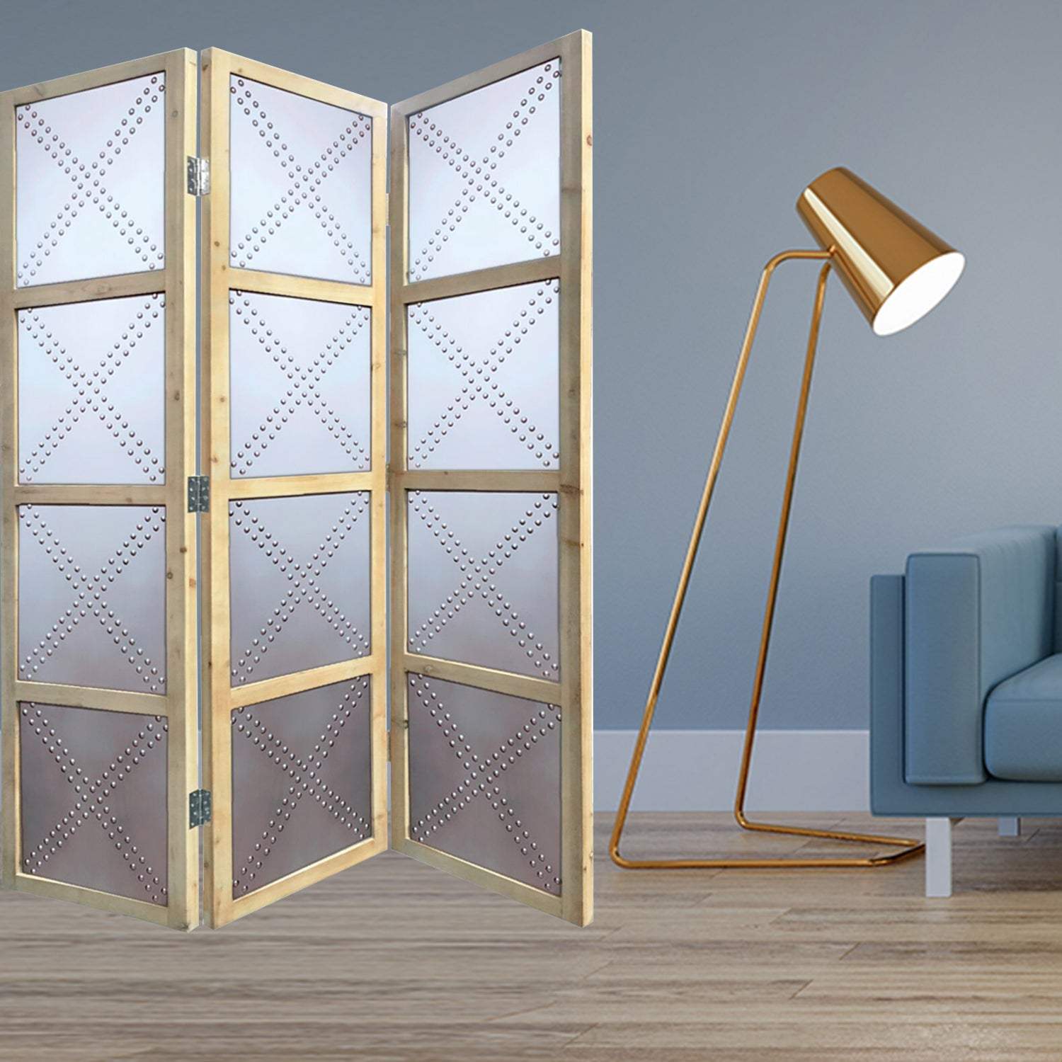 63 X 2 X 84 Silver Wood 3 Panel Screen - Homeroots - Flyclothing LLC
