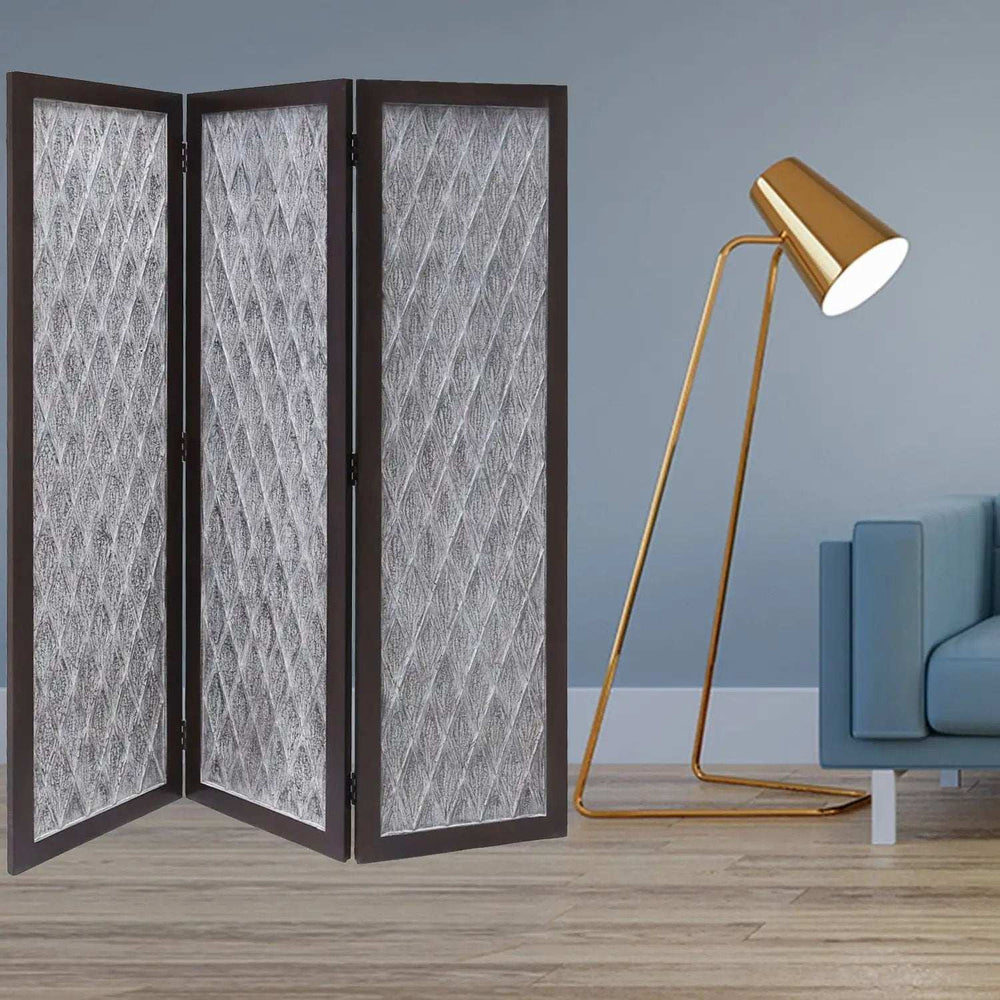 Versatile Dark Wood Three Panel Room Divider Screen - Homeroots - Flyclothing LLC