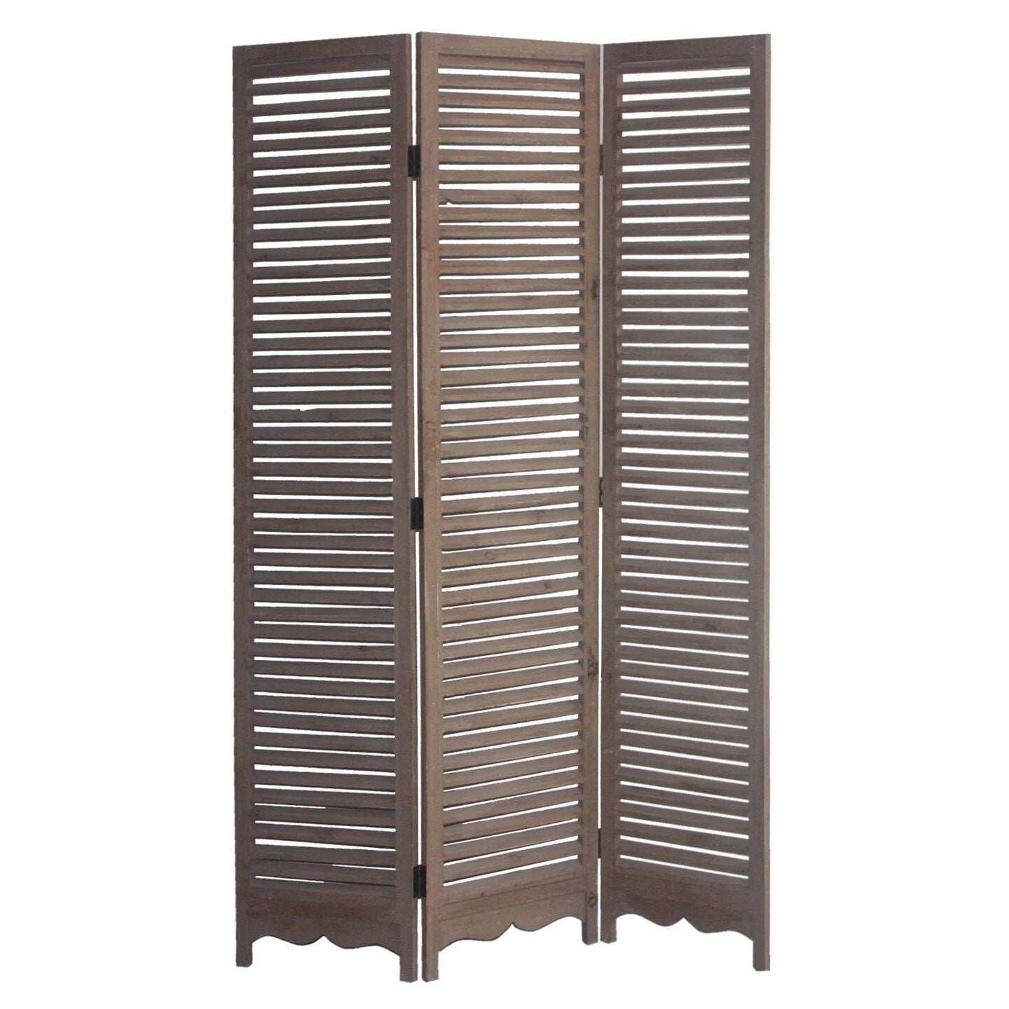 Distressed Light Wood Shutter Three Panel Room Divider Screen - Homeroots - Flyclothing LLC