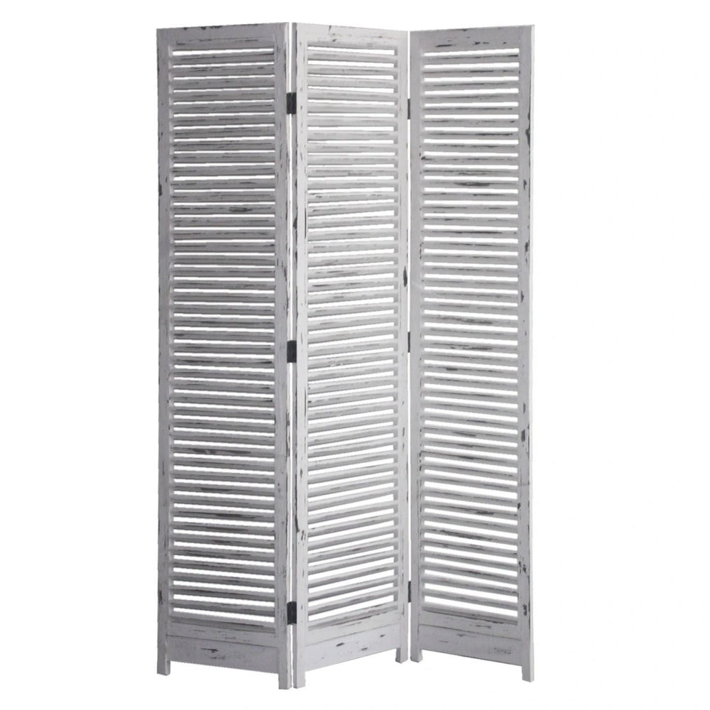 Distressed White Wood Shutter Three Panel Room Divider Screen - Homeroots
