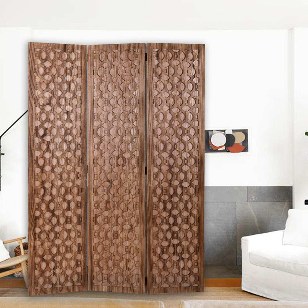 Stunning Carved Brown Wood Room Divider Screen - Homeroots - Flyclothing LLC