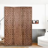 Stunning Carved Brown Wood Room Divider Screen - Homeroots