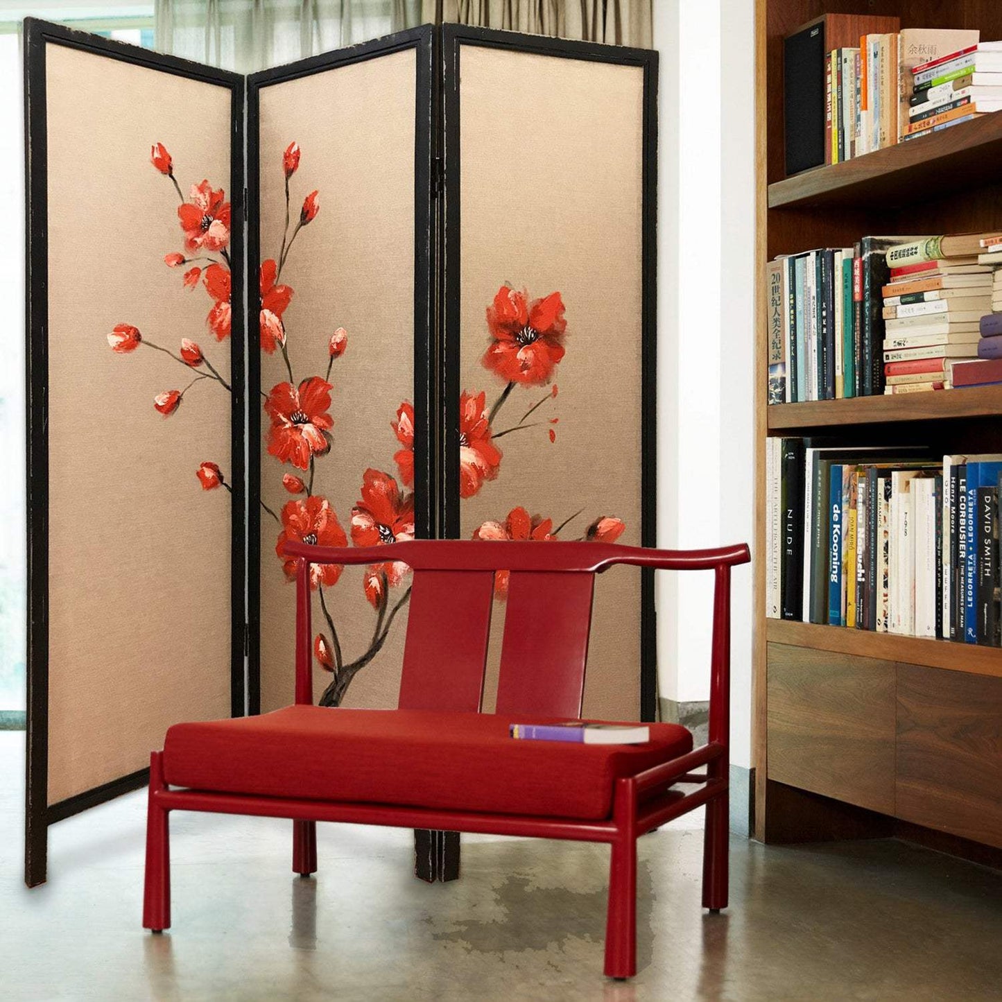60 X 1 X 63 Brown Fabric And Wood Blooming 3 Panel Screen - Homeroots - Flyclothing LLC