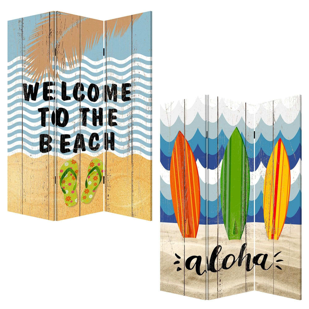 48 X 1 X 72 Multicolor Canvas Beach Treasures - 3 Panel Screen - Homeroots - Flyclothing LLC