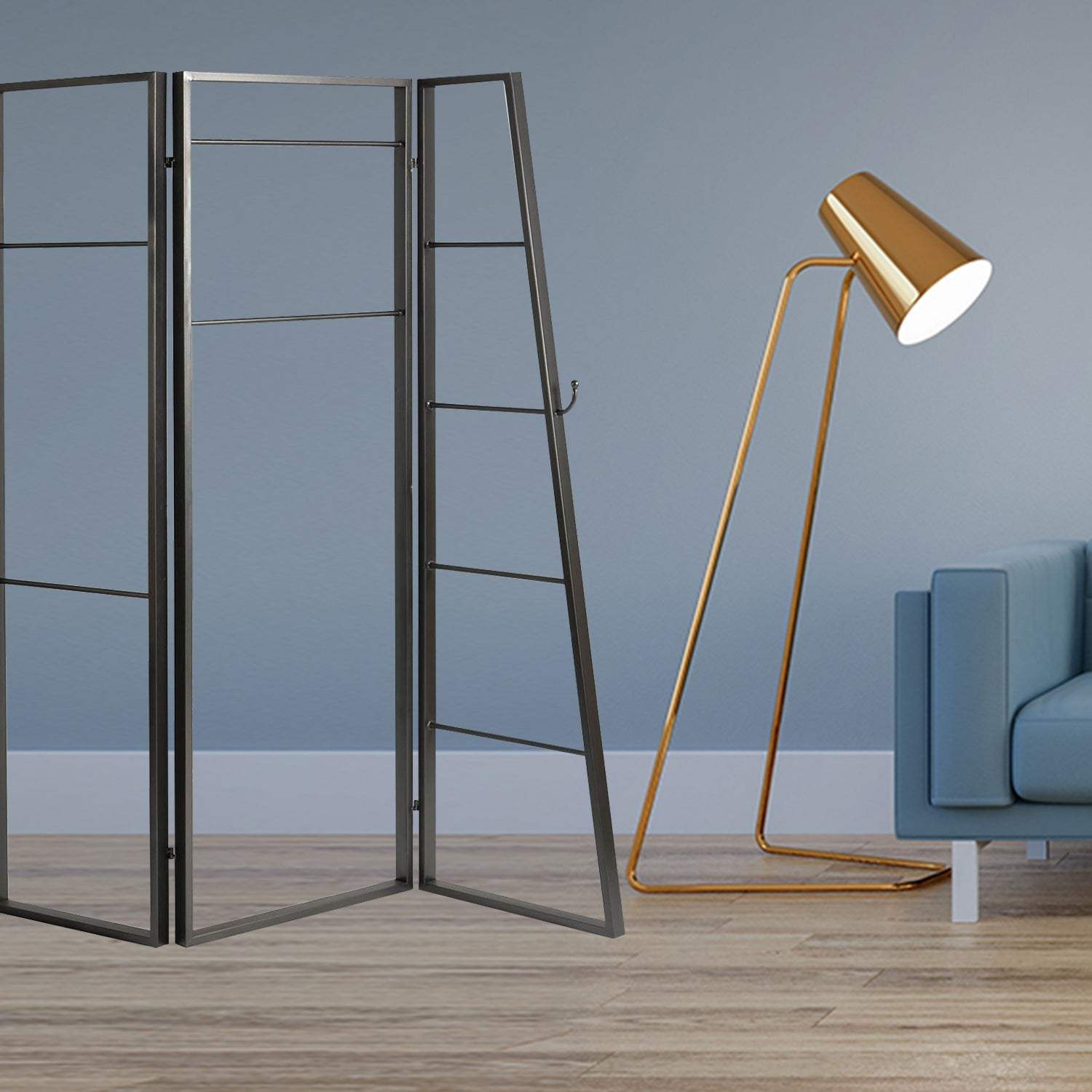 Contemporary Metal Coatrack Three Panel Room Divider Screen - Homeroots - Flyclothing LLC