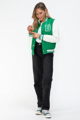 Love Me Now PU Leather Contrast Snap Down Bomber Jacket - Trendsi