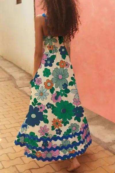 Printed Square Neck Wide Strap Dress - Trendsi - Flyclothing LLC