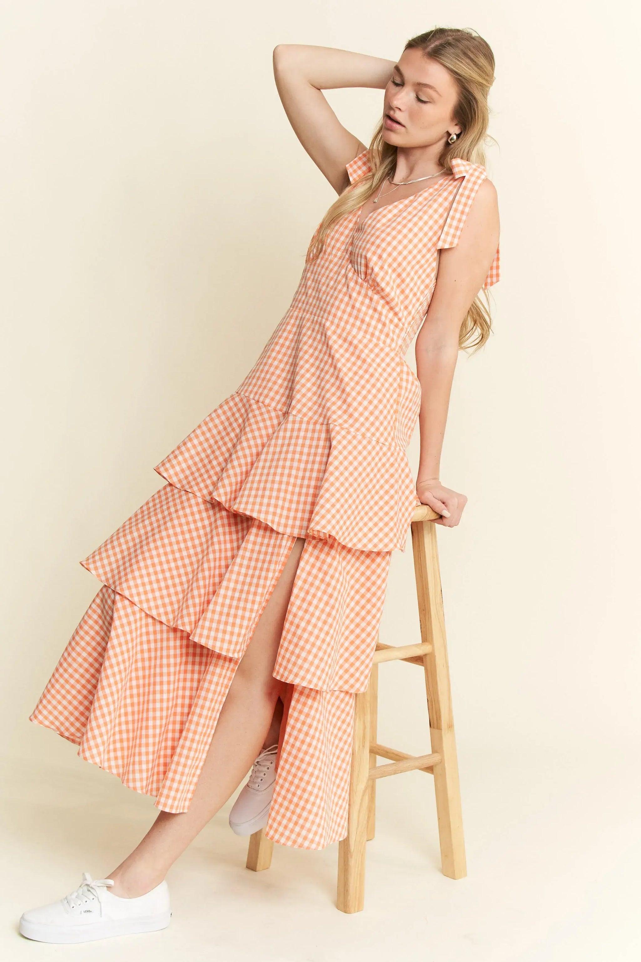 Jade By Jane Sleeveless Gingham Print Tiered Midi Dress - Trendsi - Flyclothing LLC