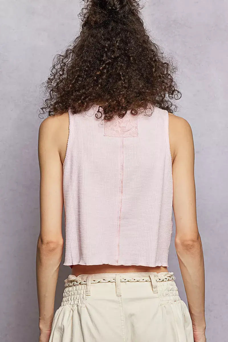 POL Ribbed Round Neck Cropped Tank with Lace Detail - Trendsi - Flyclothing LLC