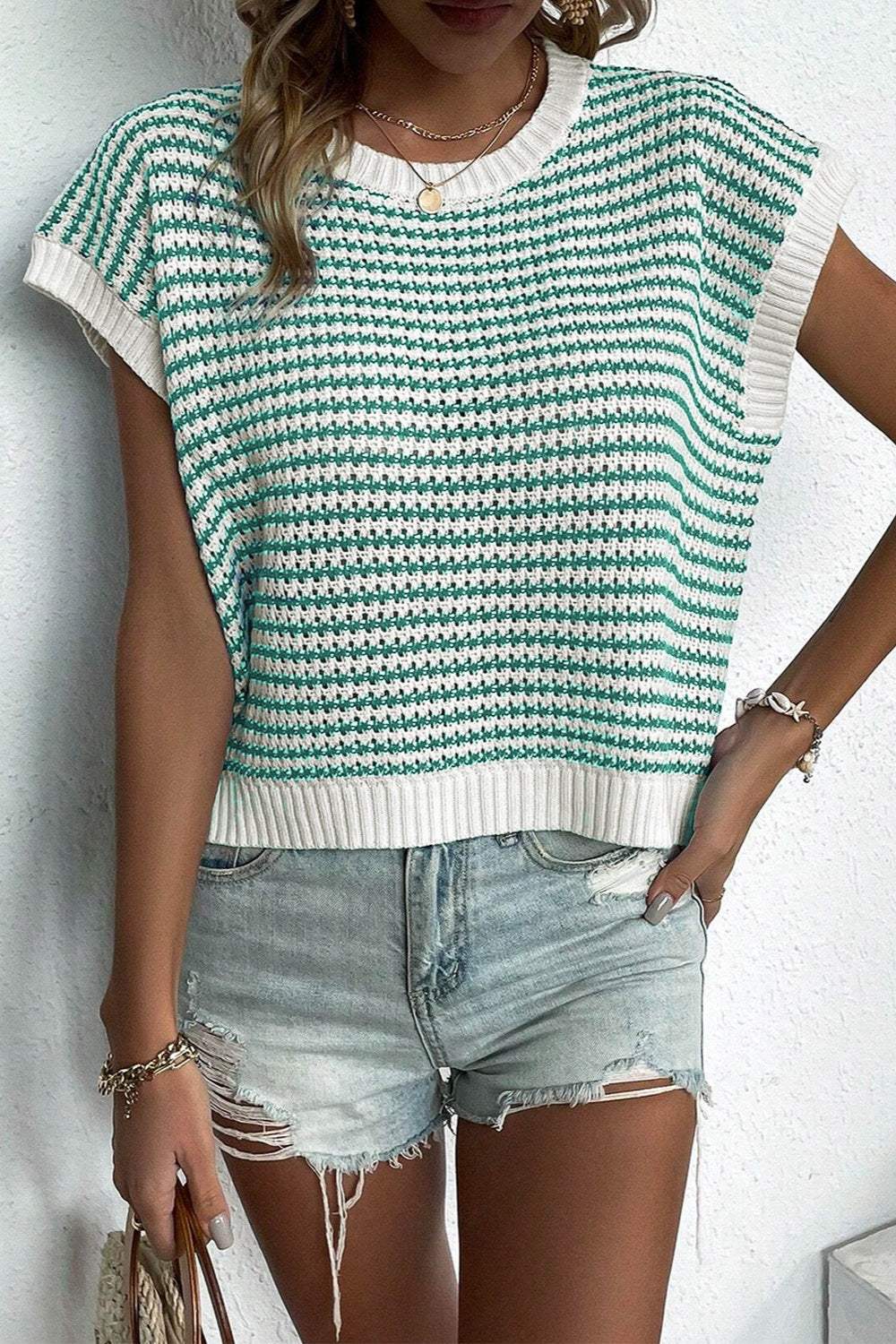 Striped Round Neck Sweater Vest - Trendsi - Flyclothing LLC