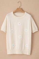 Daisy Round Neck Short Sleeve Knit Top - Trendsi - Flyclothing LLC