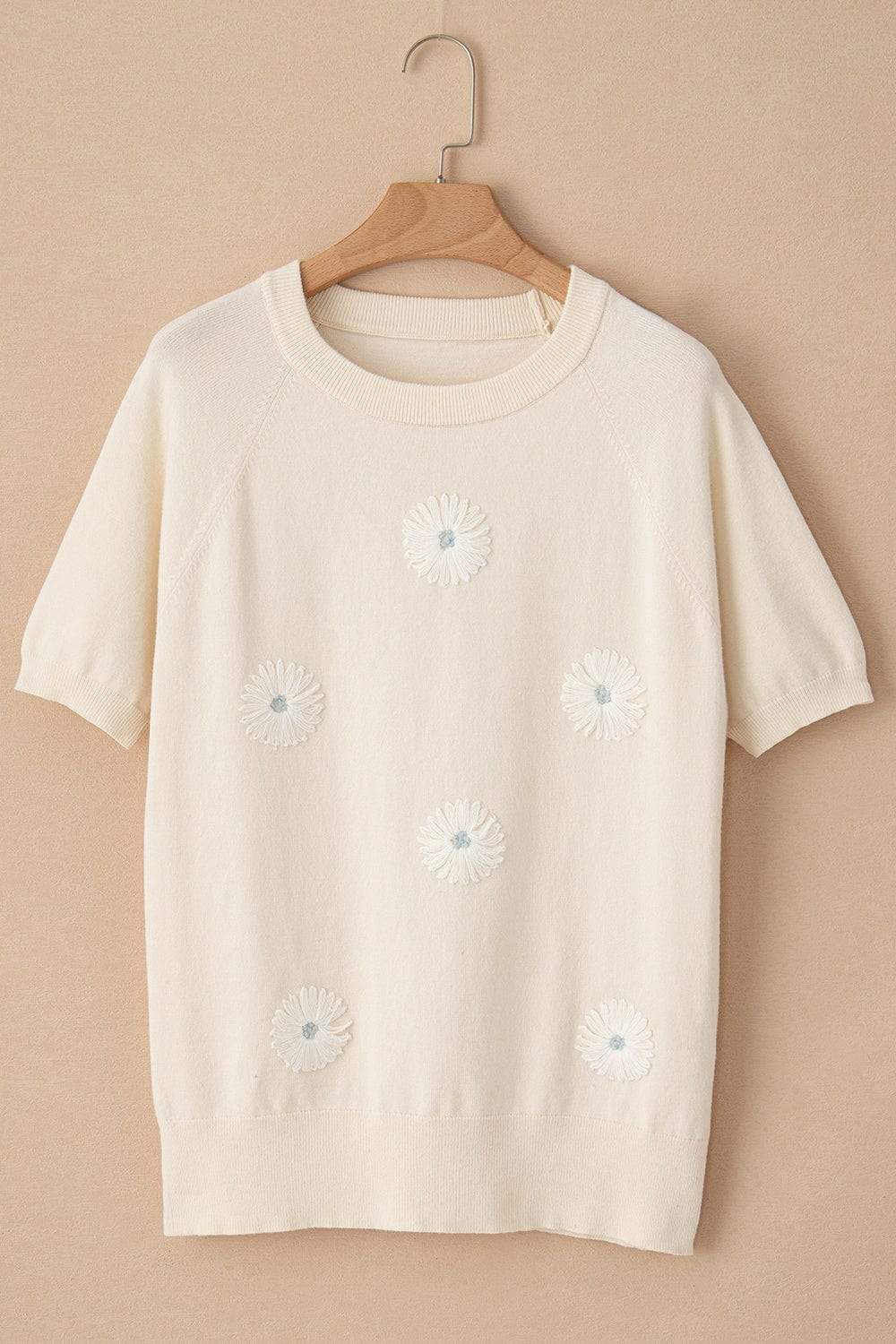 Daisy Round Neck Short Sleeve Knit Top - Trendsi - Flyclothing LLC