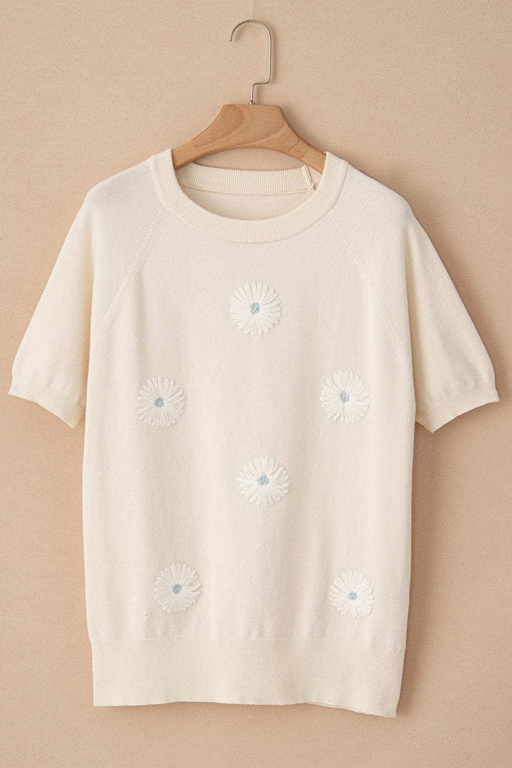 Daisy Round Neck Short Sleeve Knit Top - Trendsi - Flyclothing LLC