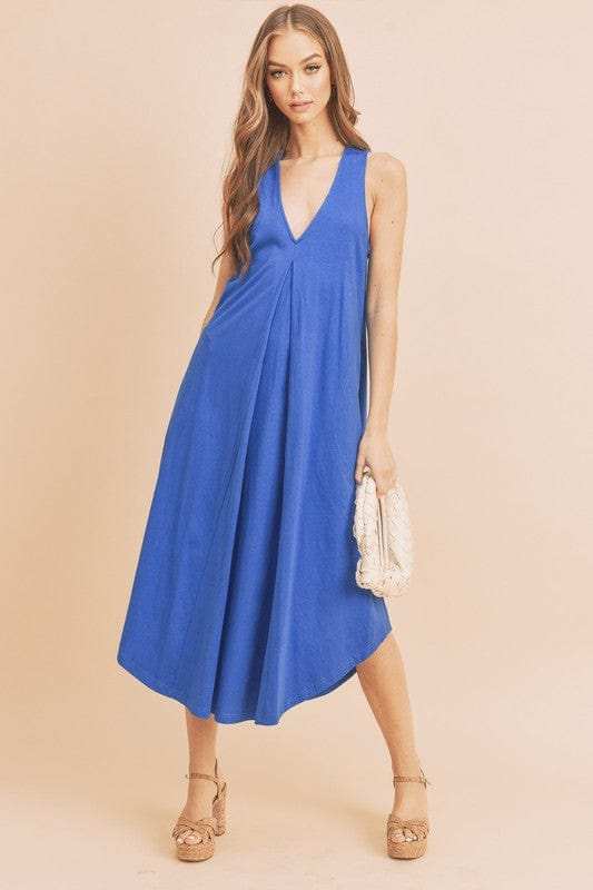 Aemi + Co Front Pleat Detail V-Neck Sleeveless Midi Dress - Trendsi - Flyclothing LLC