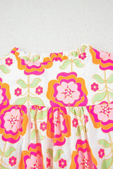 Floral Ruffled Sleeve Ric-Rac Trim Split Neck Loose Blouse - Trendsi - Flyclothing LLC