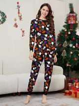 Full Size Halloween Themed Family Matching Pajama Set with Ghost and Pumpkin Print Plus Size - Trendsi - Flyclothing LLC