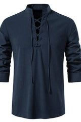 Men's Lace Up Long Sleeve Polo - Trendsi - Flyclothing LLC