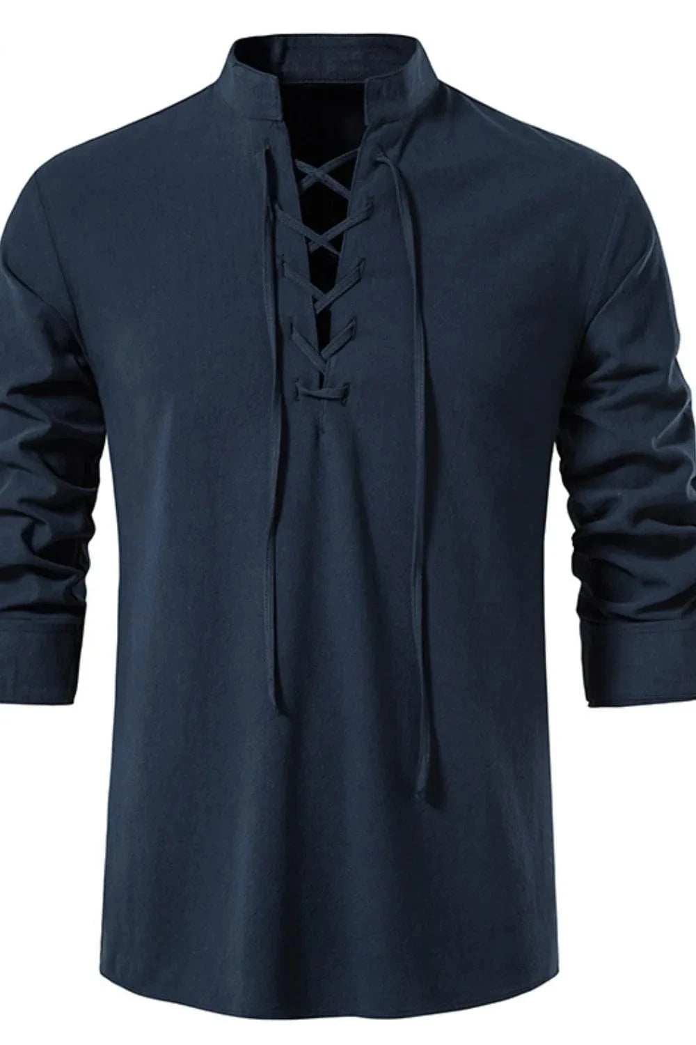Men's Lace Up Long Sleeve Polo - Trendsi - Flyclothing LLC