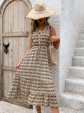 Printed Johnny Collar Midi Dress - Trendsi