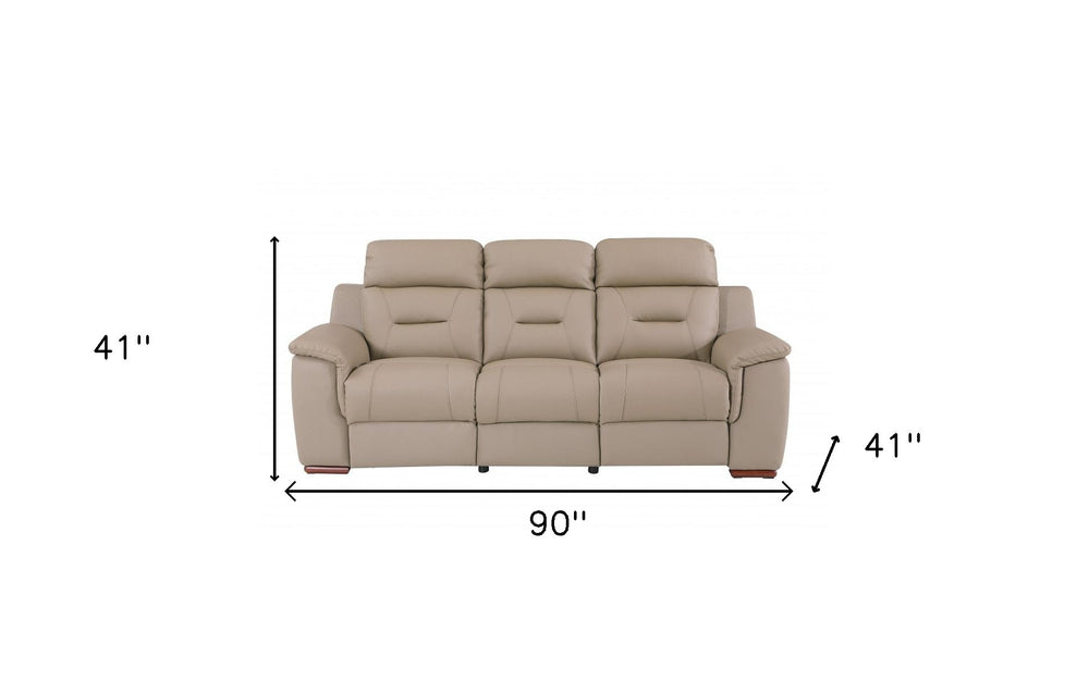 90" Beige Faux Leather Sofa With Brown Legs - Homeroots - Flyclothing LLC