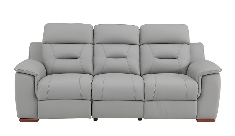 90" Gray Faux Leather Reclining Sofa With Brown Legs - Homeroots - Flyclothing LLC