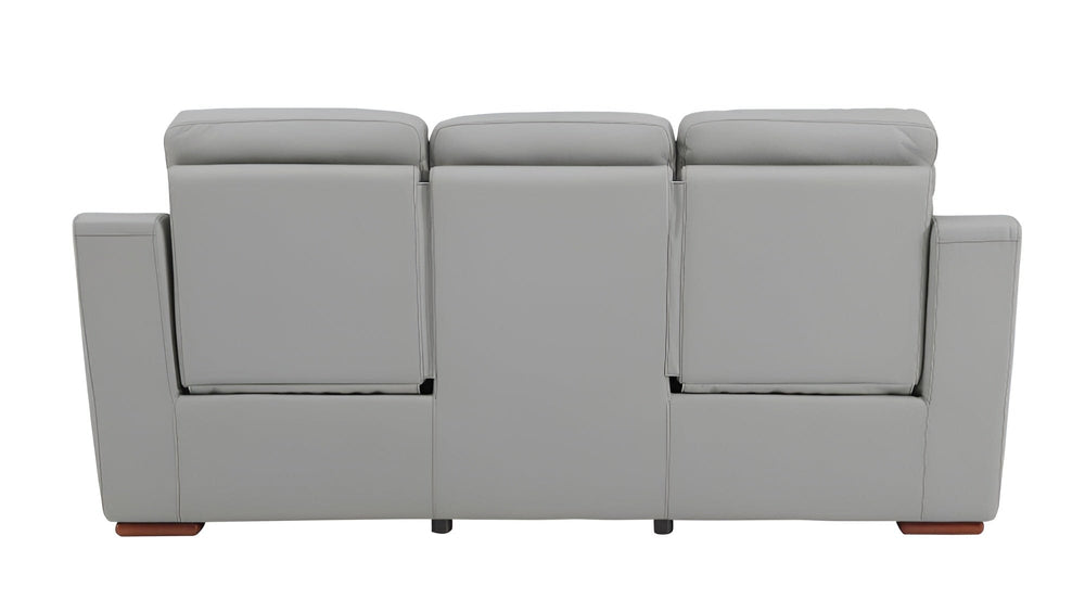 90" Gray Faux Leather Reclining Sofa With Brown Legs - Homeroots - Flyclothing LLC