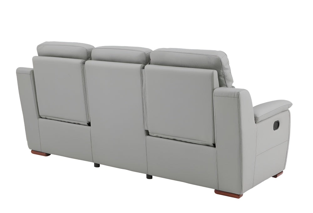 90" Gray Faux Leather Reclining Sofa With Brown Legs - Homeroots - Flyclothing LLC