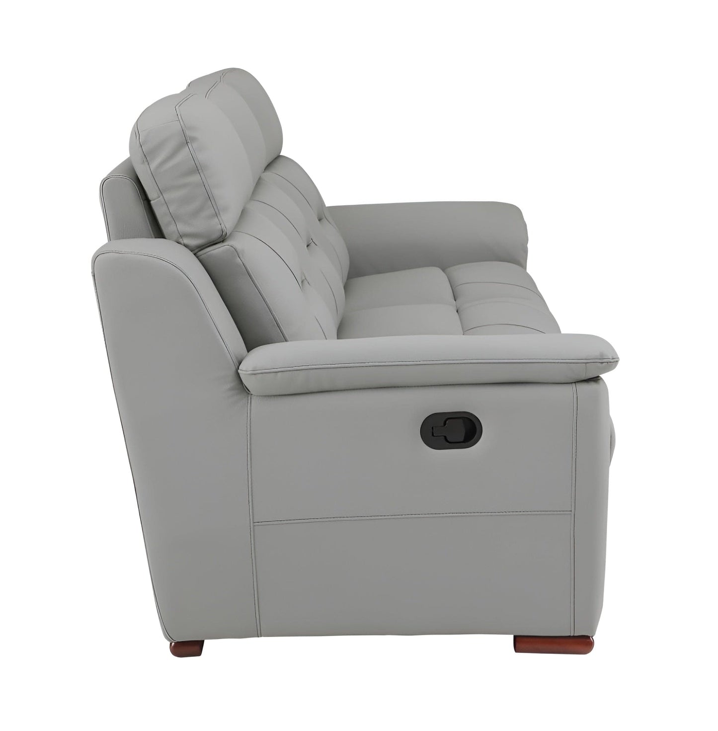 90" Gray Faux Leather Reclining Sofa With Brown Legs - Homeroots - Flyclothing LLC