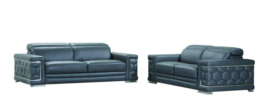 Two Piece Indoor Dark Gray Italian Leather Five Person Seating Set - Homeroots - Flyclothing LLC