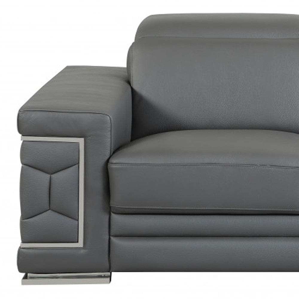 Two Piece Indoor Dark Gray Italian Leather Five Person Seating Set - Homeroots - Flyclothing LLC