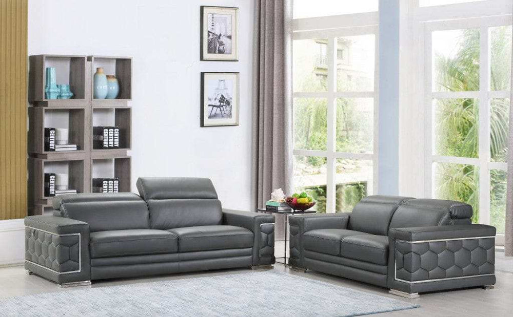 Two Piece Indoor Dark Gray Italian Leather Five Person Seating Set - Homeroots - Flyclothing LLC