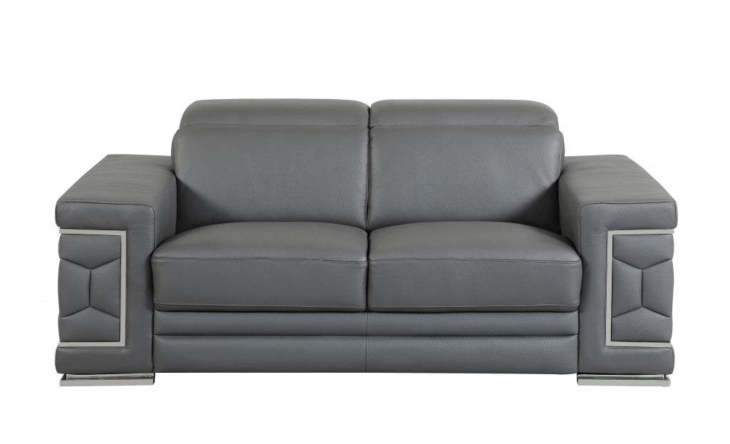 Two Piece Indoor Dark Gray Italian Leather Five Person Seating Set - Homeroots - Flyclothing LLC