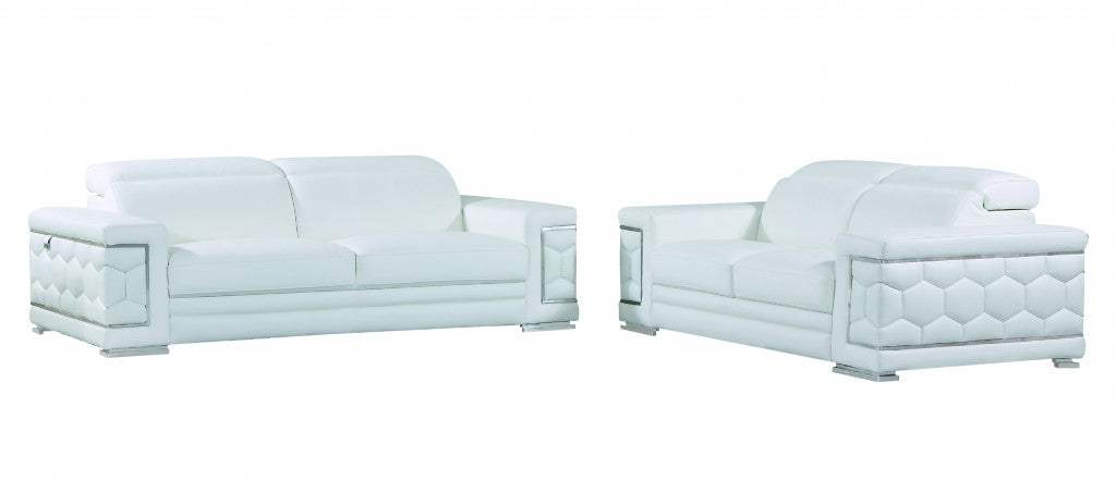 Two Piece Indoor White Italian Leather Five Person Seating Set - Homeroots - Flyclothing LLC