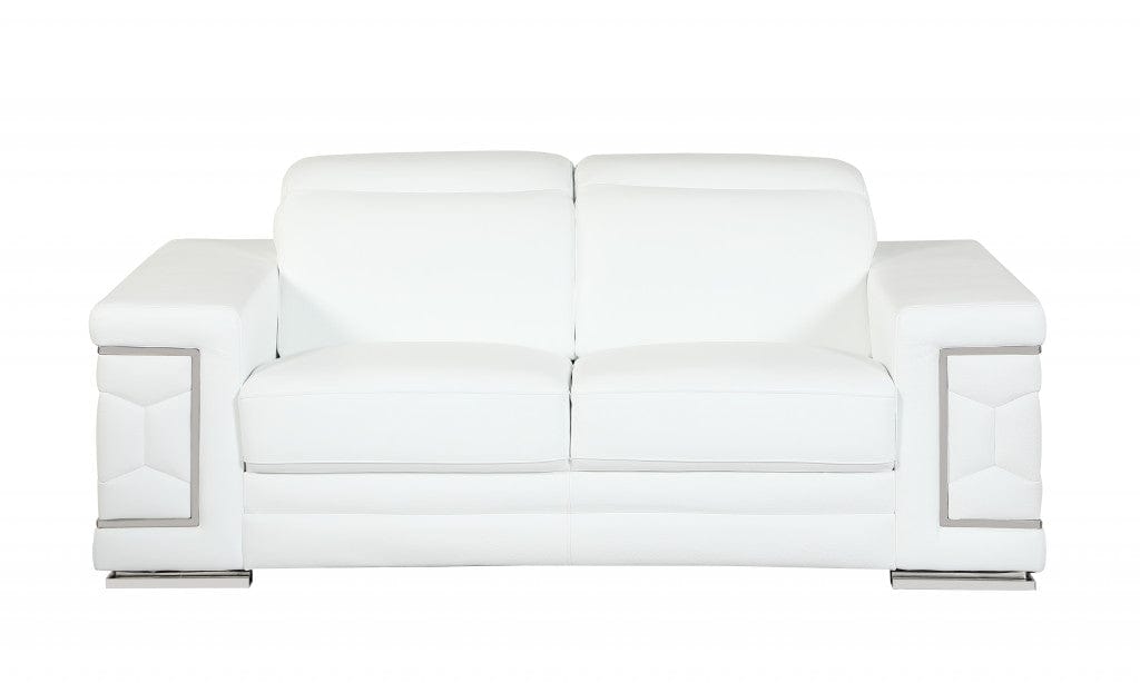 Two Piece Indoor White Italian Leather Five Person Seating Set