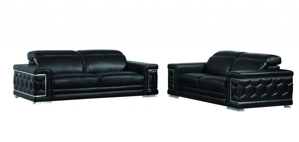 Two Piece Indoor Black Italian Leather Five Person Seating Set - Homeroots