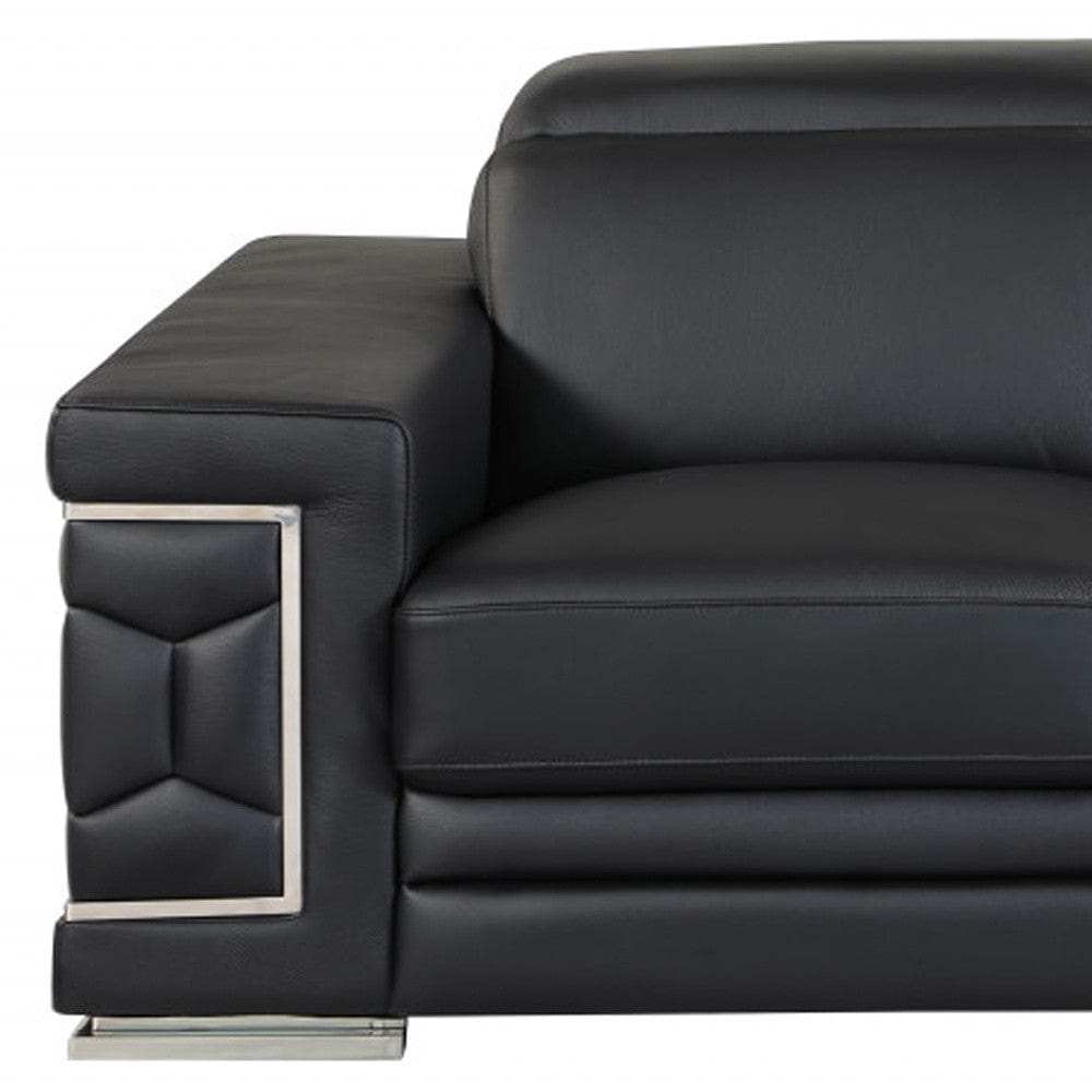 Two Piece Indoor Black Italian Leather Five Person Seating Set - Homeroots - Flyclothing LLC