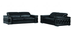 Two Piece Indoor Black Italian Leather Five Person Seating Set - Homeroots