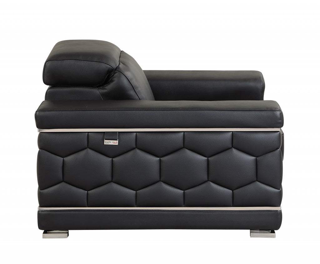 Two Piece Indoor Black Italian Leather Five Person Seating Set - Homeroots - Flyclothing LLC