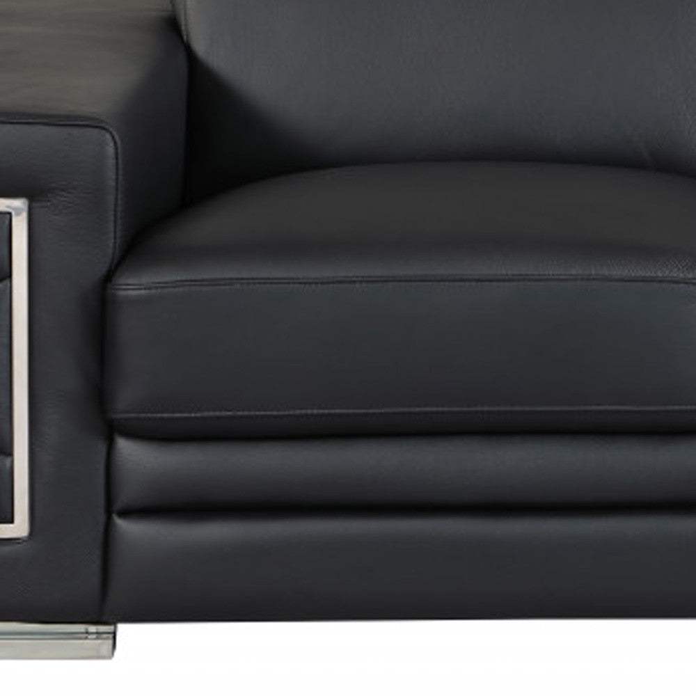 Two Piece Indoor Black Italian Leather Five Person Seating Set - Homeroots - Flyclothing LLC