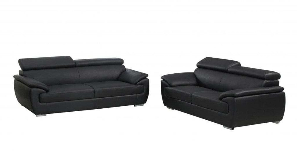Two Piece Indoor Black Genuine Leather Five Person Seating Set - Homeroots - Flyclothing LLC
