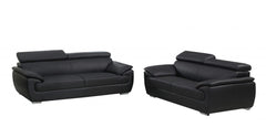 Two Piece Indoor Black Genuine Leather Five Person Seating Set - Homeroots