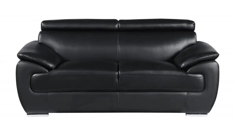 Two Piece Indoor Black Genuine Leather Five Person Seating Set - Homeroots