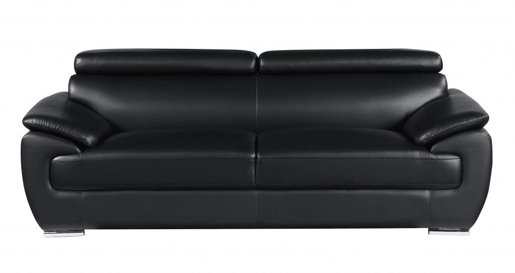 Two Piece Indoor Black Genuine Leather Five Person Seating Set - Homeroots