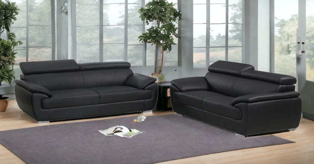 Two Piece Indoor Black Genuine Leather Five Person Seating Set - Homeroots - Flyclothing LLC