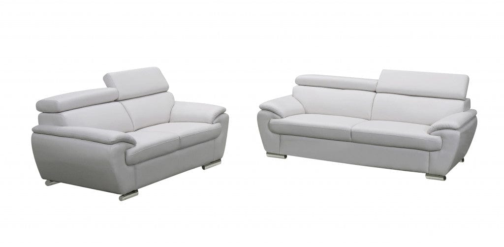 Two Piece Indoor White Genuine Leather Five Person Seating Set - Homeroots