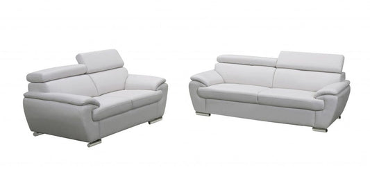 Two Piece Indoor White Genuine Leather Five Person Seating Set - Homeroots