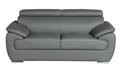 Two Piece Indoor Gray Genuine Leather Five Person Seating Set