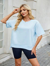 Round Neck Short Sleeve T-Shirt - Trendsi - Flyclothing LLC