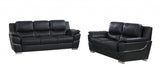 Two Piece Indoor Black Genuine Leather Five Person Seating Set - Homeroots