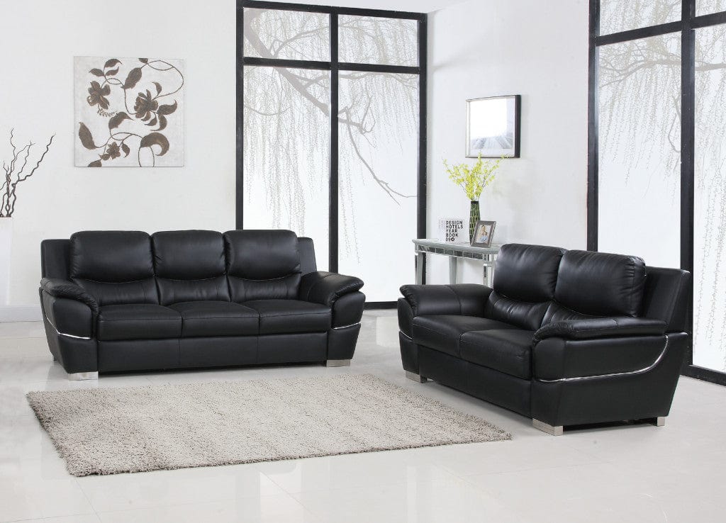 Two Piece Indoor Black Genuine Leather Five Person Seating Set - Homeroots
